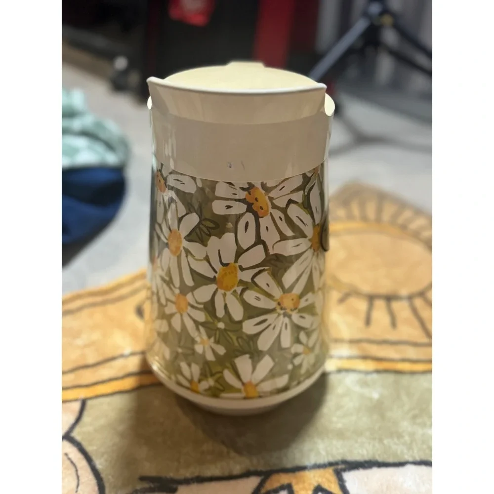 Thermo Serv Double Wall Insulated Serving Ware Pitcher Cream White Daisy‎ Floral